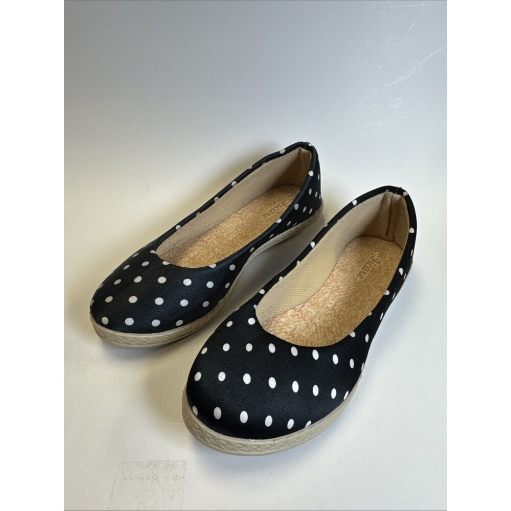 Ficare Nottingham Black White Polka Dot Scallop Espadrilles Sz 4.5